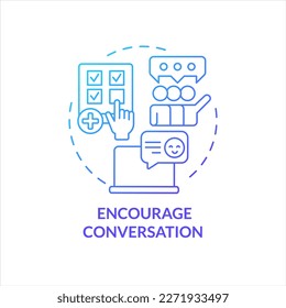 Encourage conversation blue gradient concept icon. Boost interaction with content. Audience engagement abstract idea thin line illustration. Isolated outline drawing. Myriad Pro-Bold font used