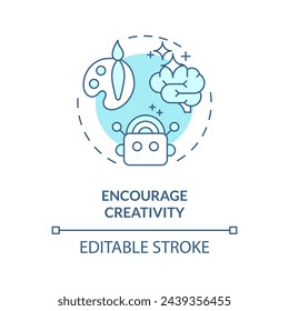 Encourage creativity soft blue concept icon. Prompt engineering tips. Creative writing. Unique responses. Round shape line illustration. Abstract idea. Graphic design. Easy to use in article