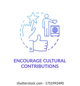 Encourage cultural contribution blue gradient concept icon. Multi racial group. Multi ethnic community. Cultural diversity idea thin line illustration. Vector isolated outline RGB color drawing