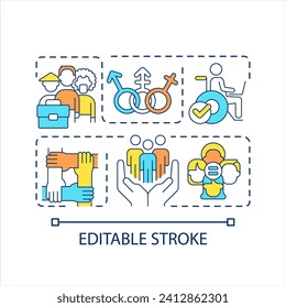 Encourage diversity in workplace concept icon. Benefits of DEI corporate strategy. Inclusion abstract idea thin line illustration. Isolated outline drawing. Editable stroke