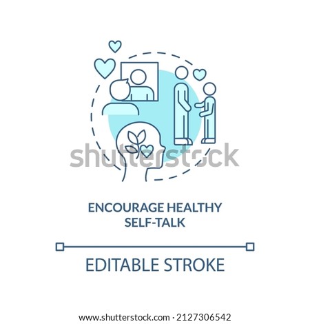 Encourage healthy self-talk turquoise concept icon. Positive thinking skills abstract idea thin line illustration. Isolated outline drawing. Editable stroke. Arial, Myriad Pro-Bold fonts used