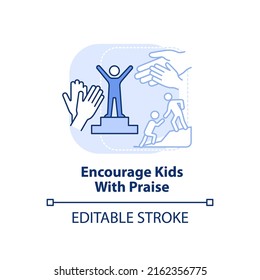 Encourage kids with praise light blue concept icon. Positive communication abstract idea thin line illustration. Isolated outline drawing. Editable stroke. Arial, Myriad Pro-Bold fonts used