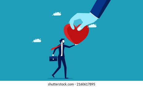 Encourage or leave your heart. Businessmen get hearts. business concept vector 