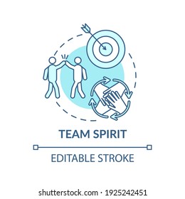 Encourage teamwork in the office concept icon. Interacting with employees idea thin line illustration. Partnership members of group. Vector isolated outline RGB color drawing. Editable stroke