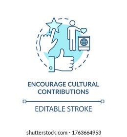 Encourage turquoise cultural contribution concept icon. Multi ethnic community. Cultural diversity idea thin line illustration. Vector isolated outline RGB color drawing. Editable stroke