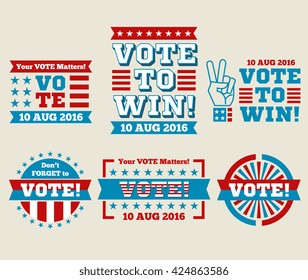 Encourage voting USA 2016 vector badges set. American vote labels for national voting day, vector illustration