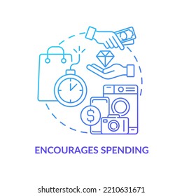 Encourages spending blue gradient concept icon. Stock up on goods. Purchasing power. Effect of inflation abstract idea thin line illustration. Isolated outline drawing. Myriad Pro-Bold font used