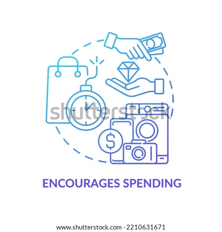 Encourages spending blue gradient concept icon. Stock up on goods. Purchasing power. Effect of inflation abstract idea thin line illustration. Isolated outline drawing. Myriad Pro-Bold font used