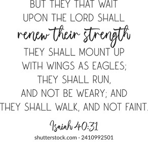 Encouraging Bible Verse, Isaiah 40:31. But they that wait upon the Lord shall renew their strength. Scripture poster, Home wall decor, Christian biblical quote, vector illustration