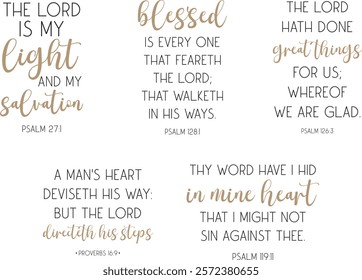 Encouraging Bible Verses Bundle, Biblical Christian quotes set, Psalm vector illustration