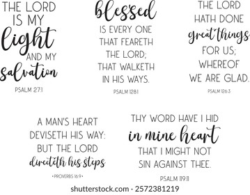 Encouraging Bible Verses Bundle, Biblical Christian quotes set, Psalm vector illustration