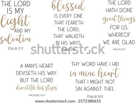 Encouraging Bible Verses Bundle, Biblical Christian quotes set, Psalm vector illustration