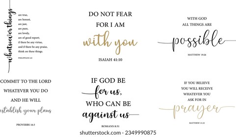 Encouraging Bible Verses set, Christian quotes, religious sayings, vector illustration