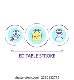 Encouraging buyer to order loop concept icon. Information about product. Advertising campaign abstract idea thin line illustration. Isolated outline drawing. Editable stroke. Arial font used