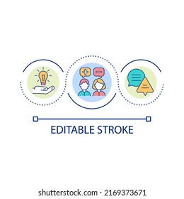 Encouraging different opinions loop concept icon. Handling differing viewpoints abstract idea thin line illustration. Workplace teamwork. Isolated outline drawing. Editable stroke. Arial font used