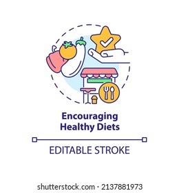 Encouraging healthy diets concept icon. Citizens healthcare. Urban comfort ideas abstract idea thin line illustration. Isolated outline drawing. Editable stroke. Arial, Myriad Pro-Bold fonts used