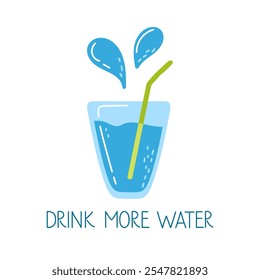 Encouraging hydration with a glass of water and a straw, emphasizing daily water intake