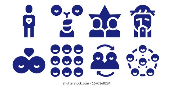 encouraging icon set. 8 filled encouraging icons. Included Friends, Friend, Jesus icons