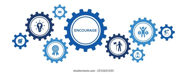 Encouraging Leadership and Motivation Banner with Opportunity, Reward, and Achievement Icons