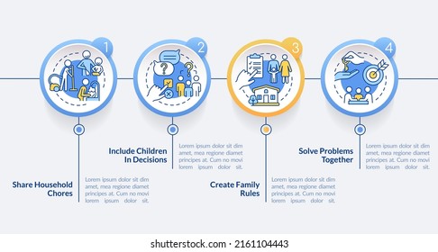 Encouraging teamwork circle infographic template. Family relationship. Data visualization with 4 steps. Process timeline info chart. Workflow layout with line icons. Lato-Bold, Regular fonts used