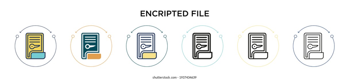 Encripted file icon in filled, thin line, outline and stroke style. Vector illustration of two colored and black encripted file vector icons designs can be used for mobile, ui, web