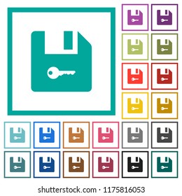 Encrypt file flat color icons with quadrant frames on white background