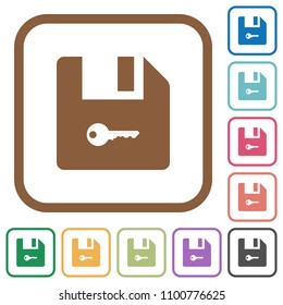 Encrypt file simple icons in color rounded square frames on white background