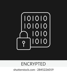 Encrypted Binary Code with Padlock Line Icon Vector Graphic, Modern Cybersecurity Data Protection, Safe Information Privacy Symbol, Confidential System File Storage.