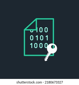 Encrypted Binary File with Key Computer Cyber Cryptography Icon Vector Illustration