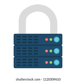Encrypted Concept, Server Flat Vector Icon. Isolated on White Background.