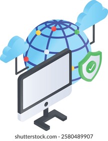 encrypted connection public network isometric concept, Scalability, Control Isolation On Next-Generation Networks vector design Web hosting service Symbol, Computing machine Sign, Internet Application