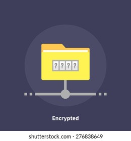 Encrypted file, private network - isolated flat vector illustration.