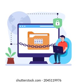 Encrypted folder, flat illustration of data protection 