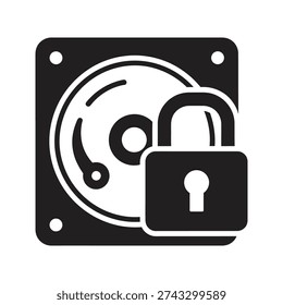 Encrypted hard drive storage showing security lock for data protection and cyber safety privacy technology concept