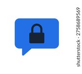 encrypted message chat icon showing a blue speech bubble with a dark padlock symbol representing secure private messaging end to end encryption and confidential digital communication protection
