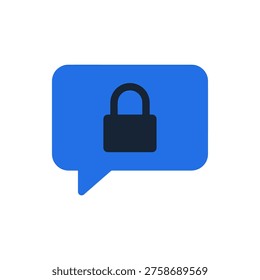 encrypted message chat icon showing a blue speech bubble with a dark padlock symbol representing secure private messaging end to end encryption and confidential digital communication protection