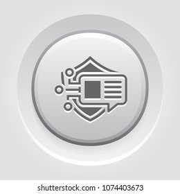 Encrypted Messaging Button Icon with Shield. Modern computer network technology sign. Digital graphic symbol. Blockchain technology. Concept design elements.