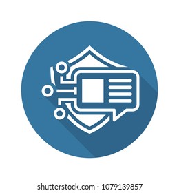 Encrypted Messaging Icon with Shield. Modern computer network technology sign. Digital graphic symbol. Blockchain technology. Concept design elements.