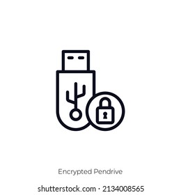 Encrypted Pendrive icon. Outline style icon design isolated on white background