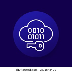 Encryption of data in cloud icon, line vector