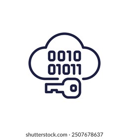 Encryption of data in cloud line icon, vector