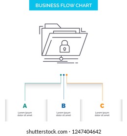 encryption, files, folder, network, secure Business Flow Chart Design with 3 Steps. Line Icon For Presentation Background Template Place for text