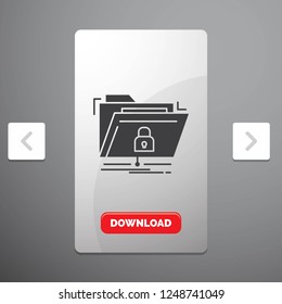 encryption, files, folder, network, secure Glyph Icon in Carousal Pagination Slider Design and Red Download Button