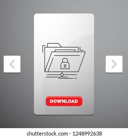 encryption, files, folder, network, secure Line Icon in Carousal Pagination Slider Design & Red Download Button