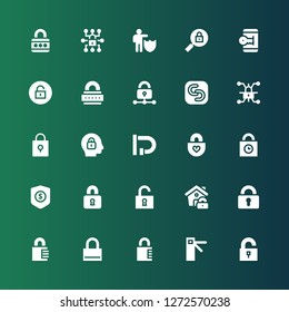 encryption icon set. Collection of 25 filled encryption icons included Unlock, Access, Padlock, Lock, Locked, Protection, Padlocks, Safecopy backup, Unlocked
