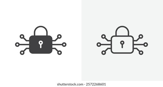 Encryption icons. flat and line style set