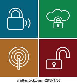 Encryption icons set. set of 4 encryption outline icons such as lock