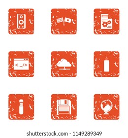 Encryption icons set. Grunge set of 9 encryption vector icons for web isolated on white background