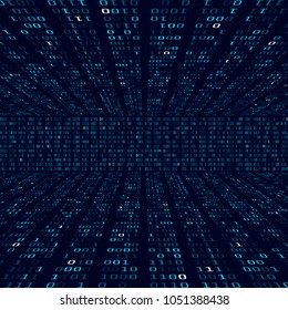 Encryption information. Binary code on blue background. Random binary numbers. Big data algorithm abstract concept. Vector illustration