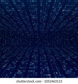 Encryption information. Binary code on blue background. Random binary numbers. Firewall abstract concept. Vector illustration